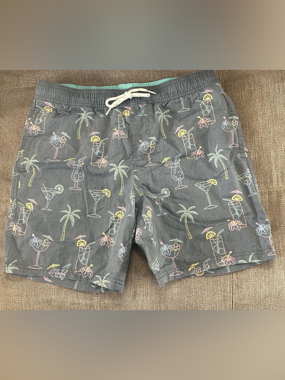 Goodfellow & Co Gray Swim Shorts with Pastel Tropical Cocktail Print